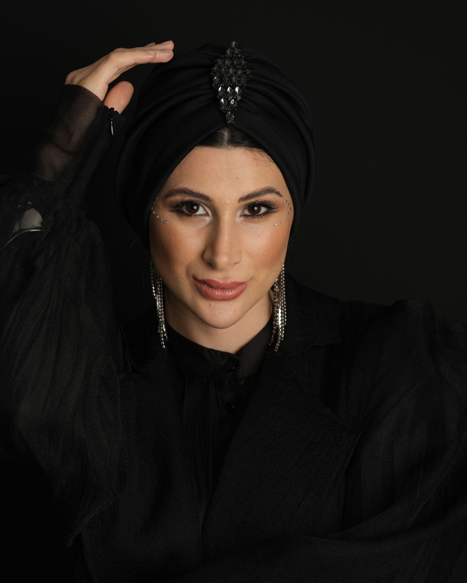 Taşlı Bone Rosa Siyah