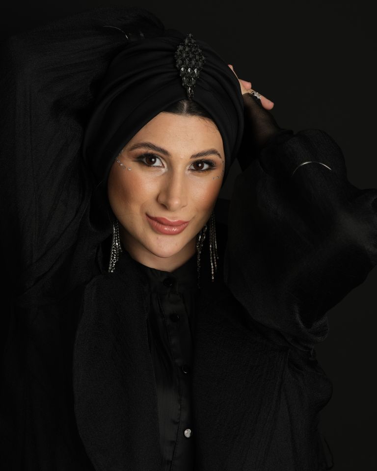 Taşlı Bone Rosa Siyah