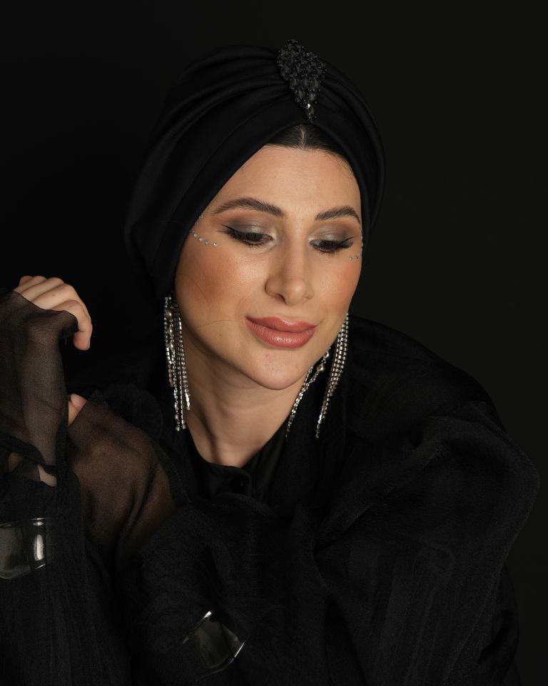 Taşlı Bone Rosa Siyah