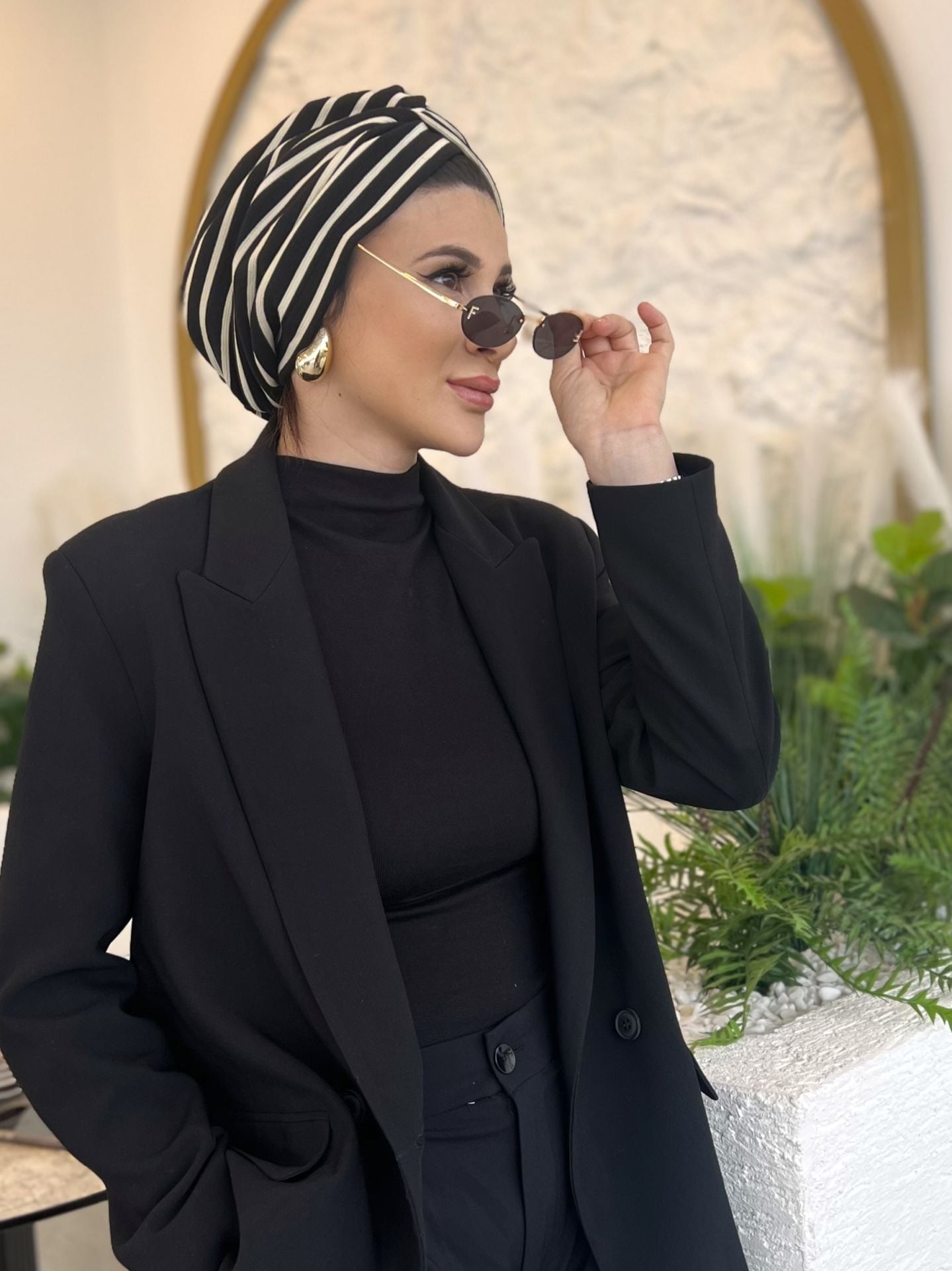 Çizzgi Bone Siyah/Beyaz