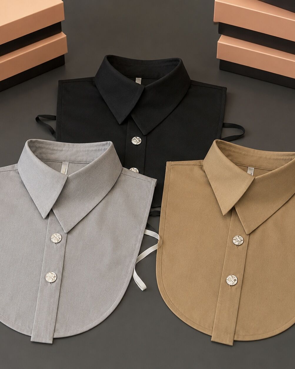 Asimetrik Cool Yaka 3 lü Set ( Siyah - Gri -Vizon)