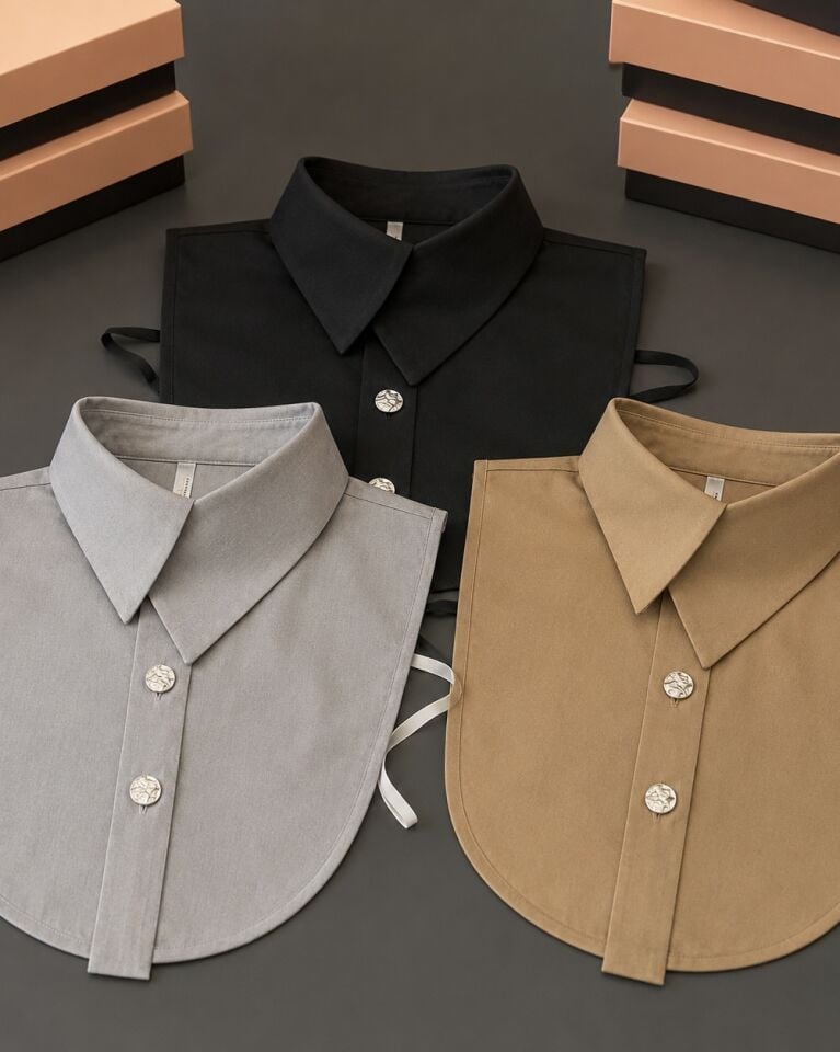 Asimetrik Cool Yaka 3 lü Set ( Siyah - Gri -Vizon)