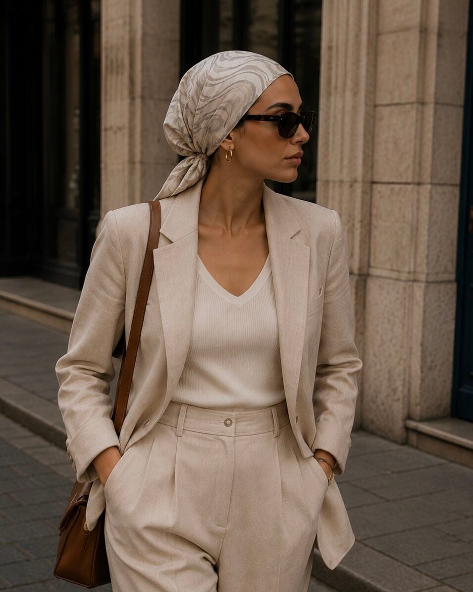 The sign | Linen Desenli Krem Bone